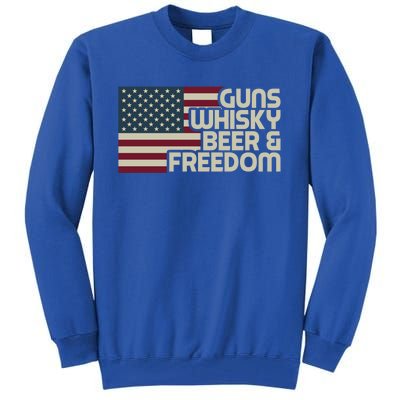 Gun Whisky Beer And Freedom American Flag Funny Vintage Retro Gift Tall Sweatshirt