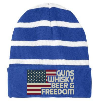 Gun Whisky Beer And Freedom American Flag Funny Vintage Retro Gift Striped Beanie with Solid Band