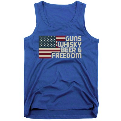 Gun Whisky Beer And Freedom American Flag Funny Vintage Retro Gift Tank Top