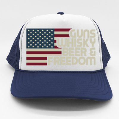 Gun Whisky Beer And Freedom American Flag Funny Vintage Retro Gift Trucker Hat