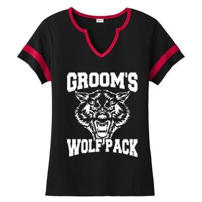 Grooms Wolfpack Bachelor Party Drinking Team Gift Ladies Halftime Notch Neck Tee