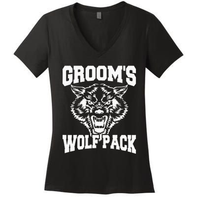 Grooms Wolfpack Bachelor Party Drinking Team Gift Women's V-Neck T-Shirt