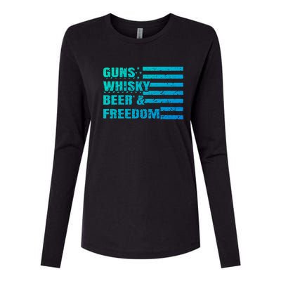 Gun Whisky Beer And Freedom American Flag Cool Gift For Guys Gift Womens Cotton Relaxed Long Sleeve T-Shirt