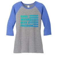 Gun Whisky Beer And Freedom American Flag Cool Gift For Guys Gift Women's Tri-Blend 3/4-Sleeve Raglan Shirt