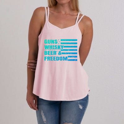 Gun Whisky Beer And Freedom American Flag Cool Gift For Guys Gift Women's Strappy Tank