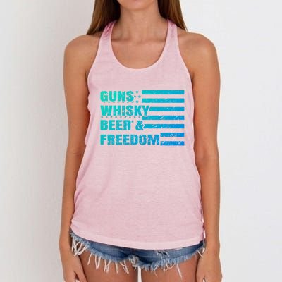 Gun Whisky Beer And Freedom American Flag Cool Gift For Guys Gift Women's Knotted Racerback Tank