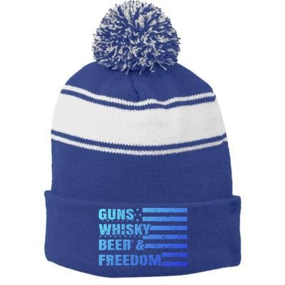 Gun Whisky Beer And Freedom American Flag Cool Gift For Guys Gift Stripe Pom Pom Beanie