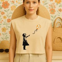 Girl With Btc Balloon Crypto Bitcoin For Cypherpunks Garment-Dyed Women's Muscle Tee