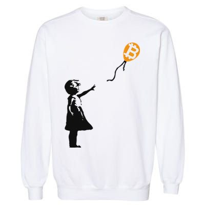 Girl With Btc Balloon Crypto Bitcoin For Cypherpunks Garment-Dyed Sweatshirt