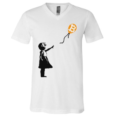 Girl With Btc Balloon Crypto Bitcoin For Cypherpunks V-Neck T-Shirt