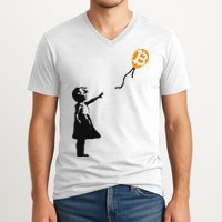 Girl With Btc Balloon Crypto Bitcoin For Cypherpunks V-Neck T-Shirt
