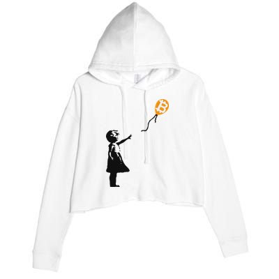 Girl With Btc Balloon Crypto Bitcoin For Cypherpunks Crop Fleece Hoodie