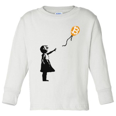 Girl With Btc Balloon Crypto Bitcoin For Cypherpunks Toddler Long Sleeve Shirt