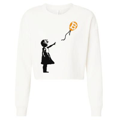 Girl With Btc Balloon Crypto Bitcoin For Cypherpunks Cropped Pullover Crew