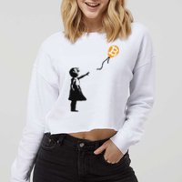 Girl With Btc Balloon Crypto Bitcoin For Cypherpunks Cropped Pullover Crew
