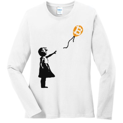 Girl With Btc Balloon Crypto Bitcoin For Cypherpunks Ladies Long Sleeve Shirt
