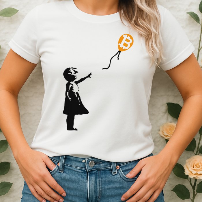 Girl With Btc Balloon Crypto Bitcoin For Cypherpunks Womens T-Shirt