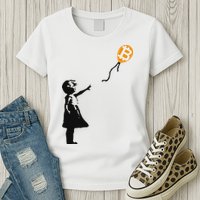 Girl With Btc Balloon Crypto Bitcoin For Cypherpunks Womens T-Shirt