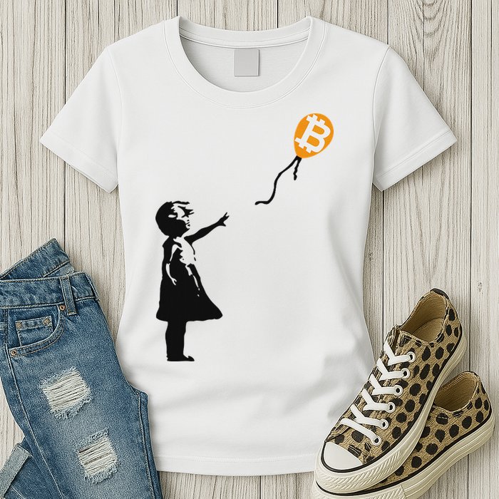 Girl With Btc Balloon Crypto Bitcoin For Cypherpunks Womens T-Shirt