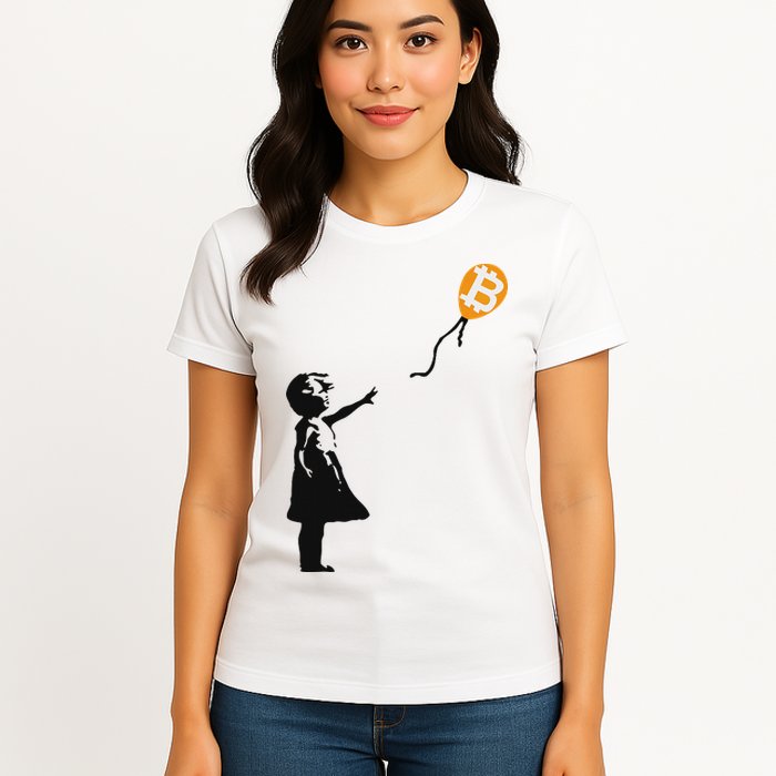 Girl With Btc Balloon Crypto Bitcoin For Cypherpunks Womens T-Shirt