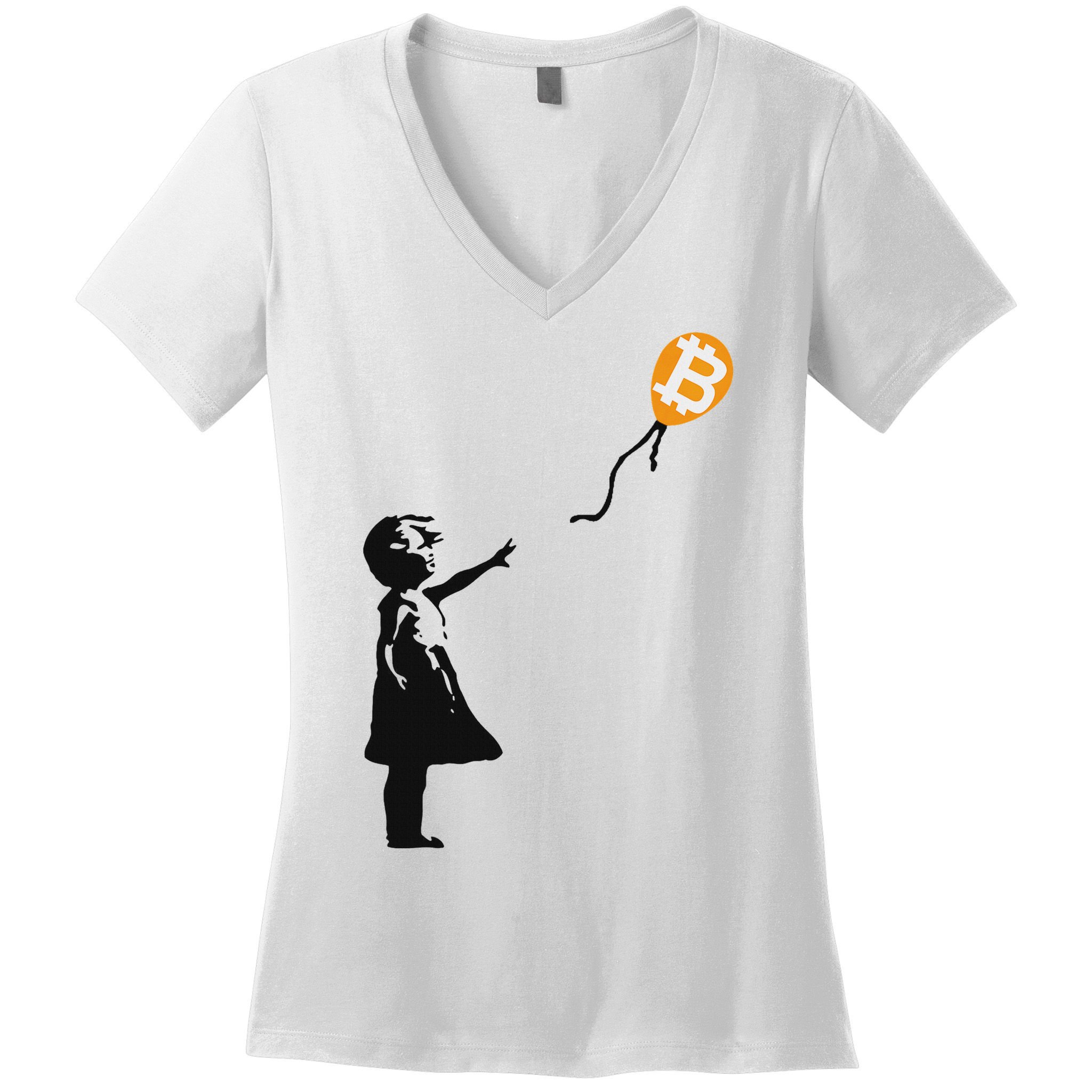 Girl With Btc Balloon Crypto Bitcoin For Cypherpunks Women's V-Neck T-Shirt