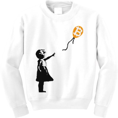Girl With Btc Balloon Crypto Bitcoin For Cypherpunks Kids Sweatshirt