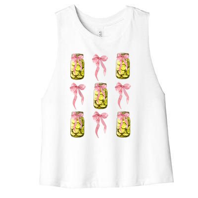 Girl Women Canned Pickle Coquette Bows Cute Pickle Jar Gift Women's Racerback Cropped Tank