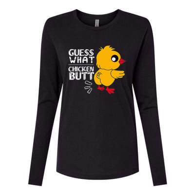 Guess What Chicken Butt For Egg Farming And Hen Rooster Farm Womens Cotton Relaxed Long Sleeve T-Shirt