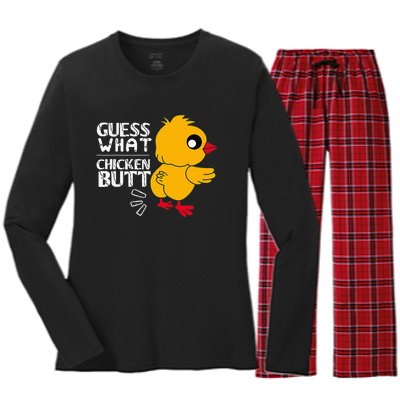 Guess What Chicken Butt For Egg Farming And Hen Rooster Farm Women's Long Sleeve Flannel Pajama Set 