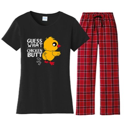 Guess What Chicken Butt For Egg Farming And Hen Rooster Farm Women's Flannel Pajama Set