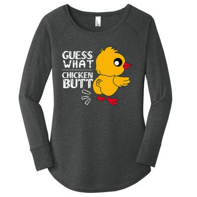 Guess What Chicken Butt For Egg Farming And Hen Rooster Farm Women's Perfect Tri Tunic Long Sleeve Shirt