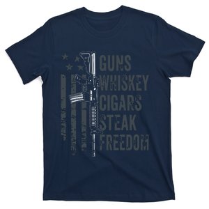 Guns Whiskey Cigars Steak Freedom Drinking BBQ ON BACK T-Shirt