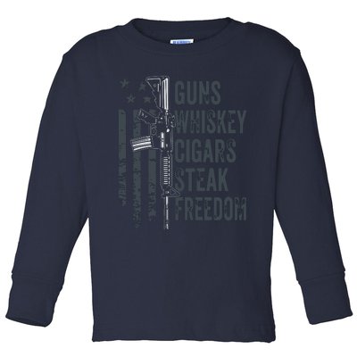 Guns Whiskey Cigars Steak Freedom Drinking BBQ ON BACK Toddler Long Sleeve Shirt