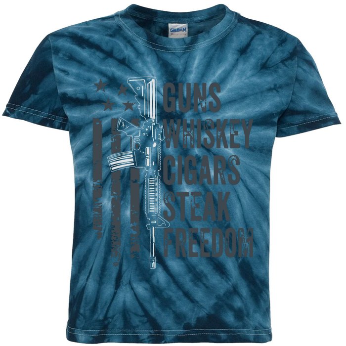 Guns Whiskey Cigars Steak Freedom Drinking BBQ ON BACK Kids Tie-Dye T-Shirt