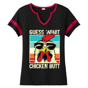 Guess What Chicken Butt Funny Chicken Meme Ladies Halftime Notch Neck Tee