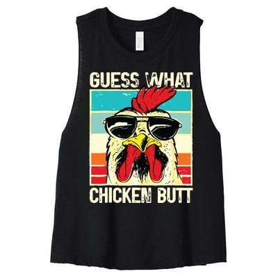 Guess What Chicken Butt Funny Chicken Meme Women's Racerback Cropped Tank