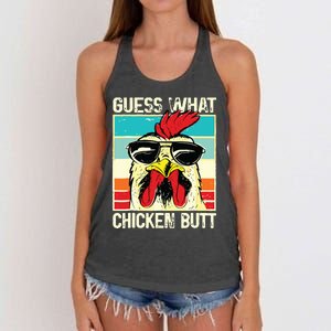 Guess What Chicken Butt Funny Chicken Meme Women's Knotted Racerback Tank