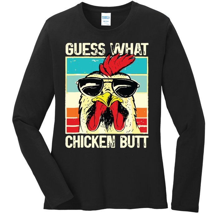 Guess What Chicken Butt Funny Chicken Meme Ladies Long Sleeve Shirt