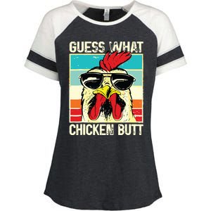 Guess What Chicken Butt Funny Chicken Meme Enza Ladies Jersey Colorblock Tee