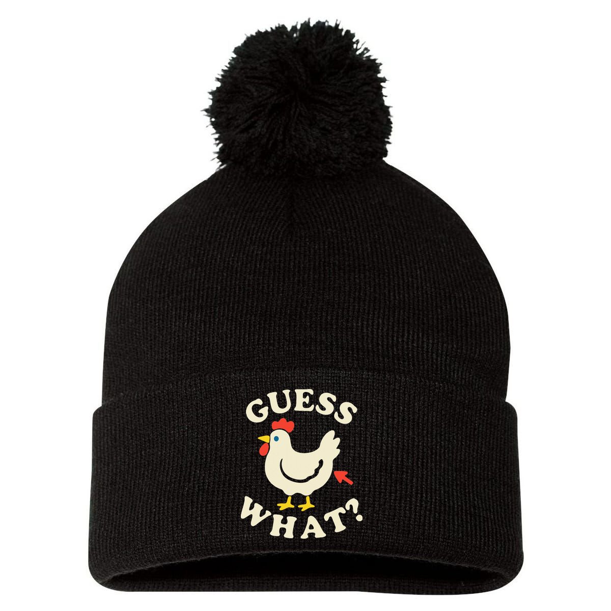 Guess What Chicken.. Pom Pom 12in Knit Beanie