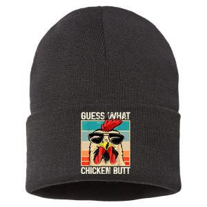 Guess What Chicken Butt Funny Chicken Meme Sustainable Knit Beanie