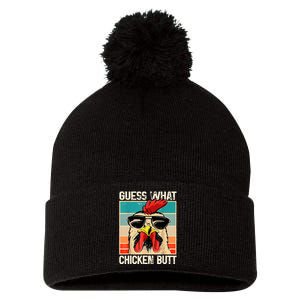 Guess What Chicken Butt Funny Chicken Meme Pom Pom 12in Knit Beanie