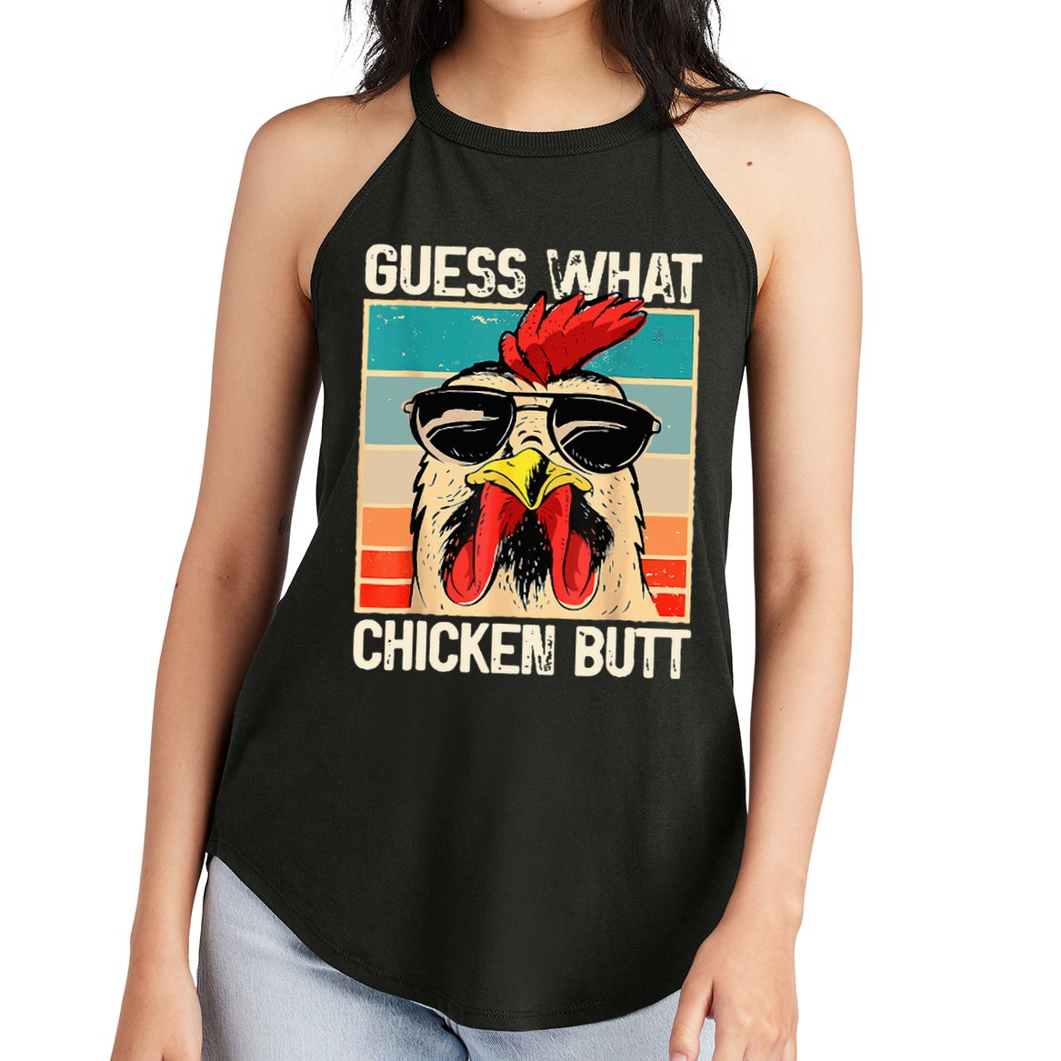 Guess What Chicken Butt Funny Chicken Meme Women's Perfect Tri Rocker Tank