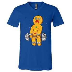 Gingerbread Weightlifting Christmas Fitness Gym Deadlift Gift V-Neck T-Shirt