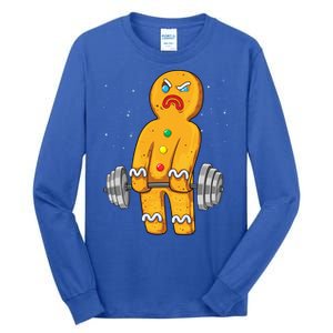 Gingerbread Weightlifting Christmas Fitness Gym Deadlift Gift Tall Long Sleeve T-Shirt