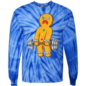 Gingerbread Weightlifting Christmas Fitness Gym Deadlift Gift Tie-Dye Long Sleeve Shirt