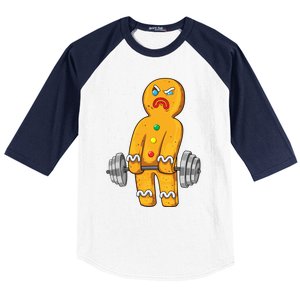 Gingerbread Weightlifting Christmas Fitness Gym Deadlift Gift Baseball Sleeve Shirt