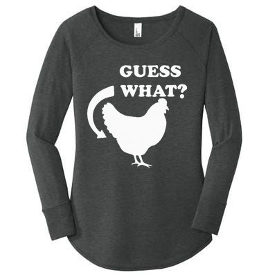 Guess What Chicken Butt Funny White Design Jokes Joking Women's Perfect Tri Tunic Long Sleeve Shirt