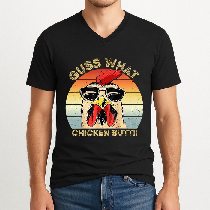 Guess What Chicken Butt Funny Chicken Meme V-Neck T-Shirt