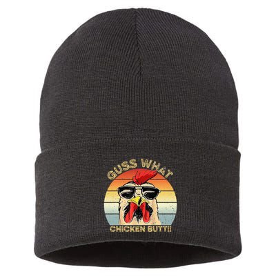 Guess What Chicken Butt Funny Chicken Meme Sustainable Knit Beanie